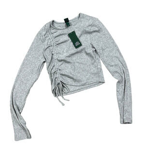 Wild Fable Women's Gray Long Sleeve Ruched Cropped T-Shirt - Size Large - NWT